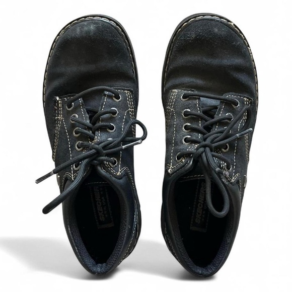 Skechers 90s Vintage Black Oxford Lace Up Chunky Heel Shoes - Picture 3 of 7